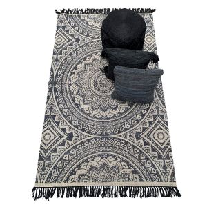 Vloerkleed Print Mandala Oosters Wit Zwart/Indigo blauw 120x180 cm